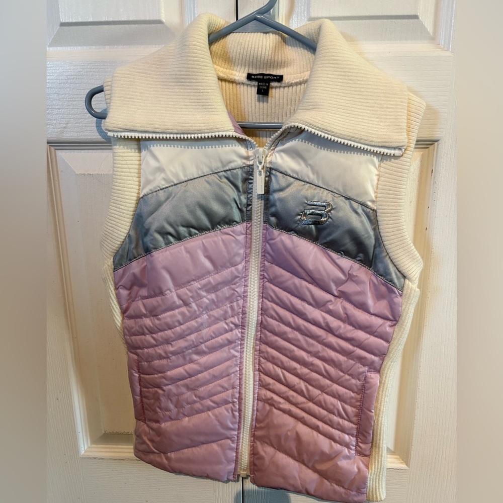 Bebe Sport Cream and Purple Knit Jacket Vest